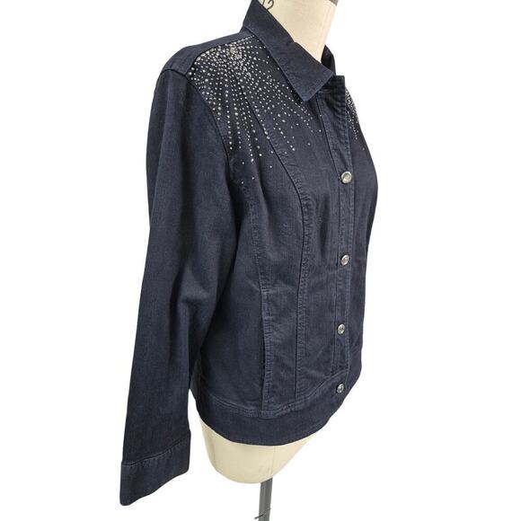 CHICO’S 3 Platinum Embellished BLING Black Denim Jacket XL w/ Rhinestones NWOT - Picture 4 of 8